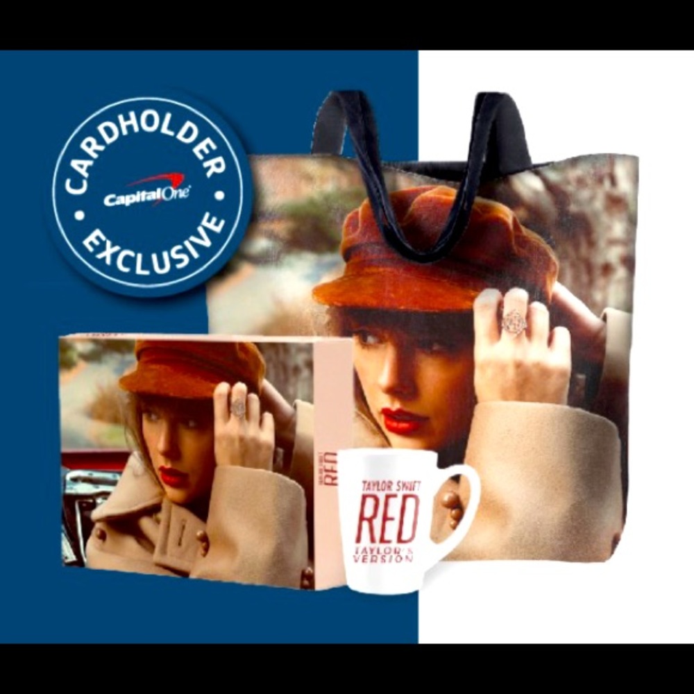 TAYLOR SWIFT RED LIMITED EDITION CAPITAL ONE PROMO BUNDLE- TOTE, MUGS, P…